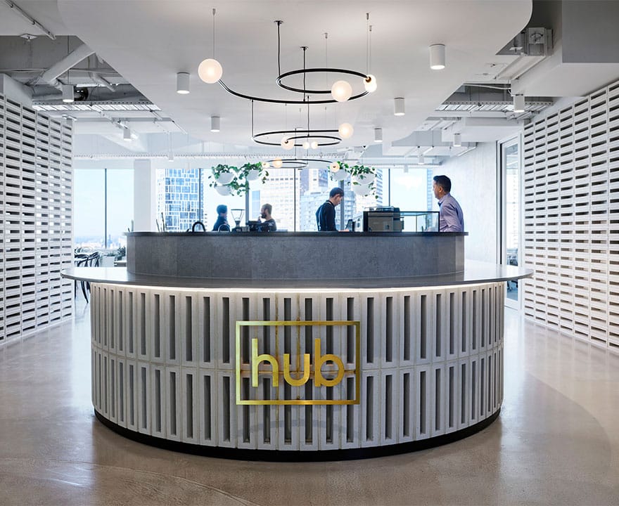 Hub Parliament Station welcome area with logo