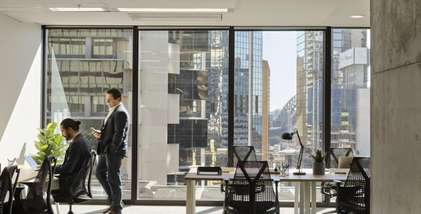 office with views of Sydney Harbour in the background