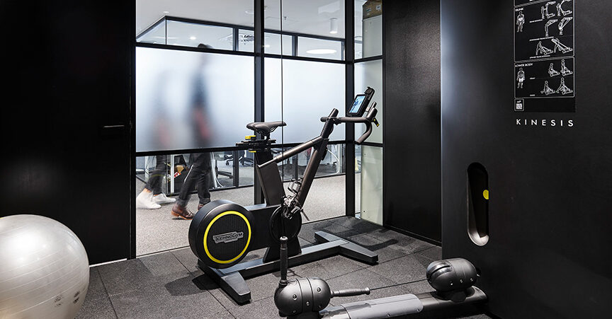 Fitness studio with exercise equipment