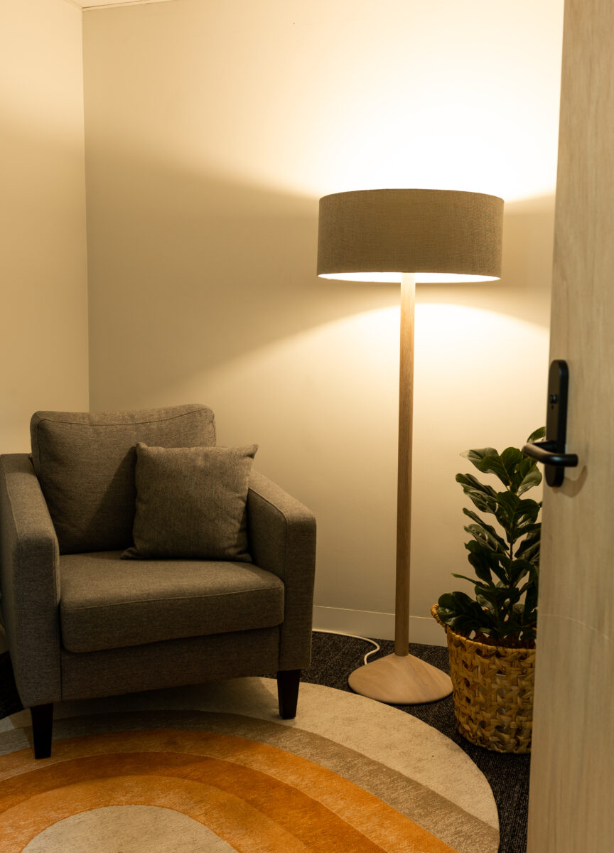 lounge chair in a soft lit room