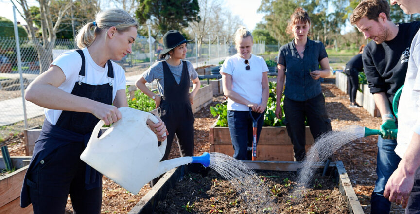 Hub australia team watering garden