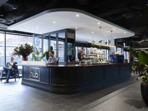The premium looking concierge and welcome desk at Hub Customs House.