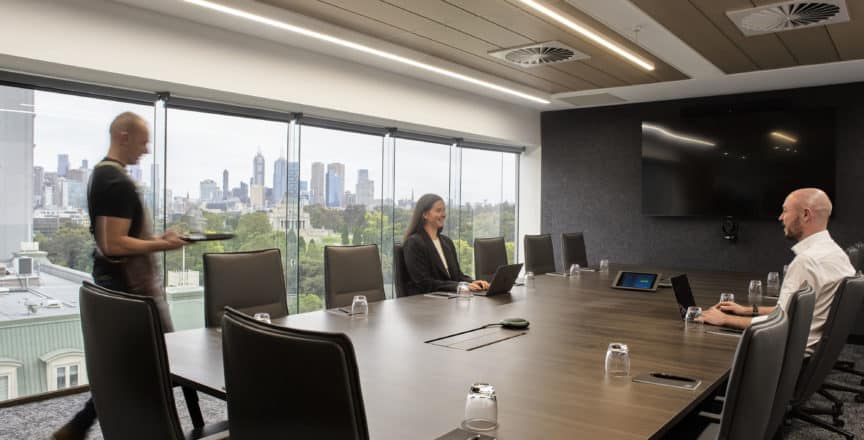 boardroom with view of city