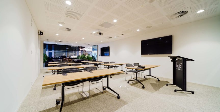 training room with tables and chairs