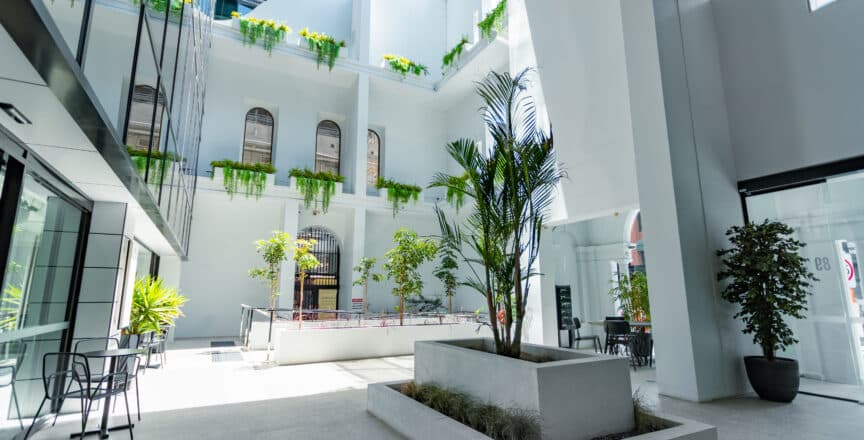 atrium entrance to an office space