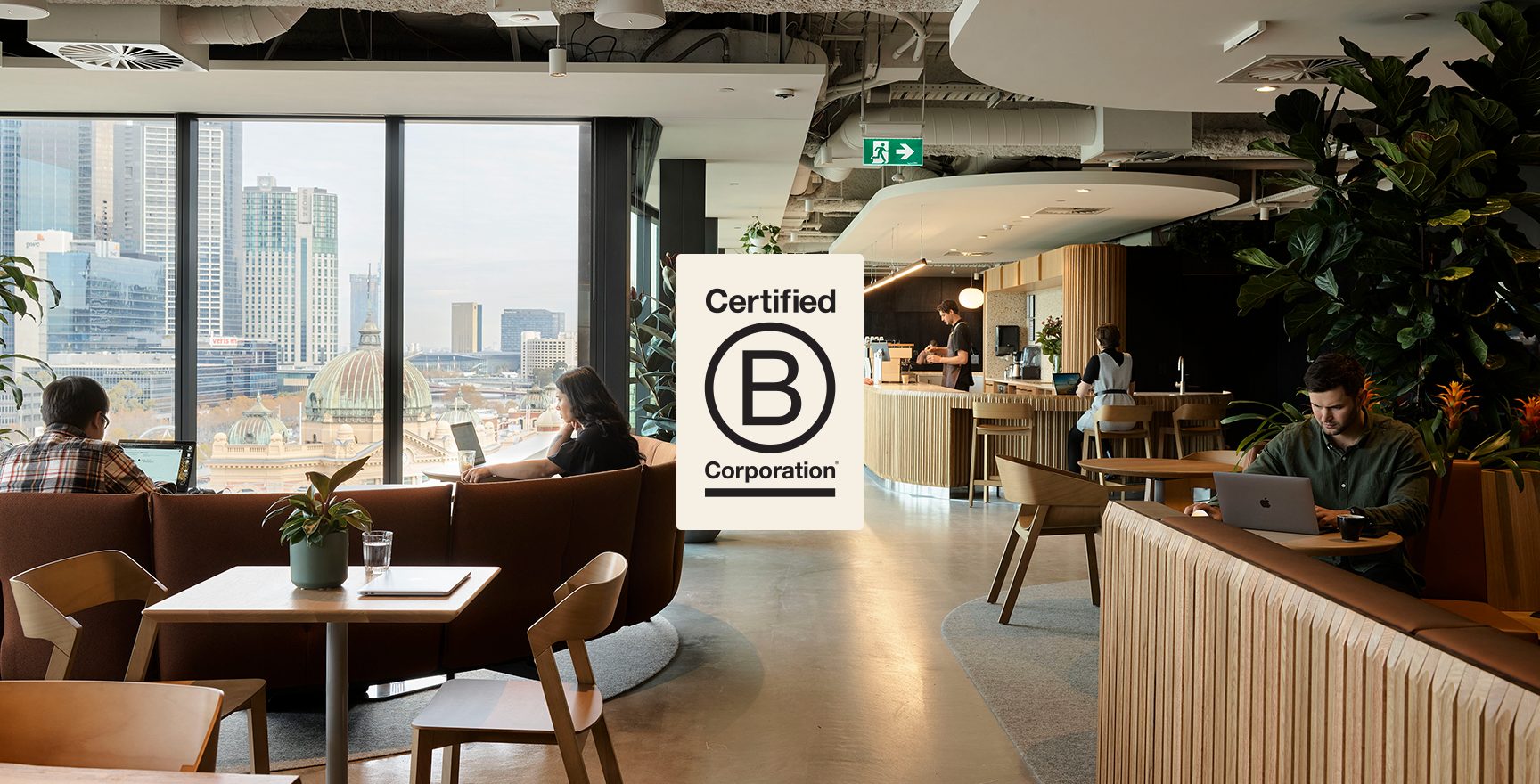 Hub Australia Flinders Street Cafe with certified Bcorp Logo