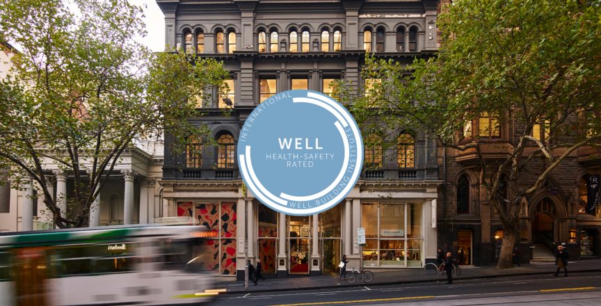 Hub Collins Street building with WELL Certification logo