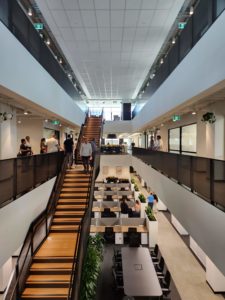 Void with stairs and desks