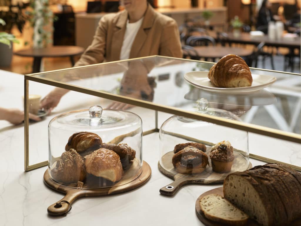 Pastries on café bench