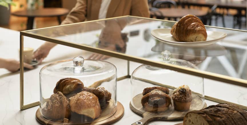 Pastries on café bench
