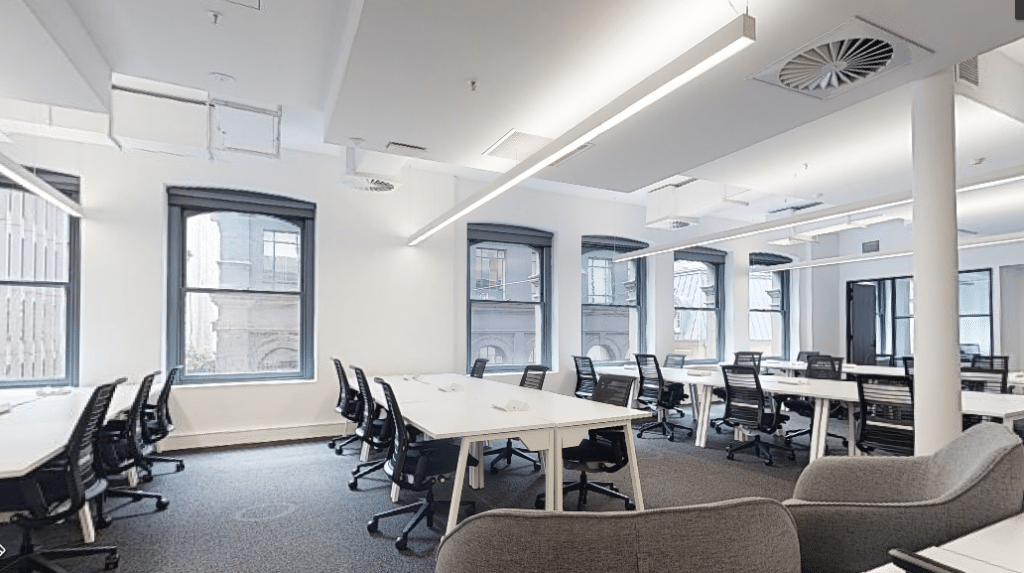desks and chairs in an office