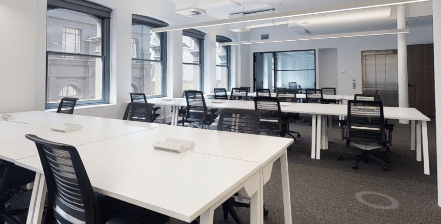 desks and chairs in an office