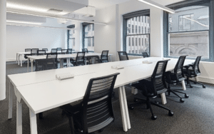 desks and chairs in an office