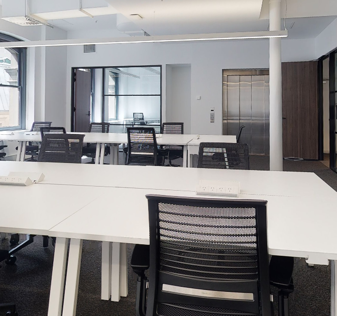 desks and chairs in an office